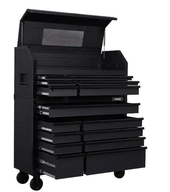 GABINETE HUSKY 52" X 20", CON RUEDAS Y 15 CAJONES HEAVY DUTY, NEGRO MATE
