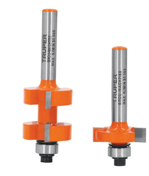 Juego de fresa machimbradora 7/8" con balero TRUPER, cuerpo naranja y vástago metálico