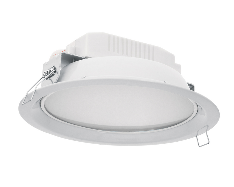 Luminario LED empotrable redondo Volteck de 12 W, con aro blanco y difusor circular.