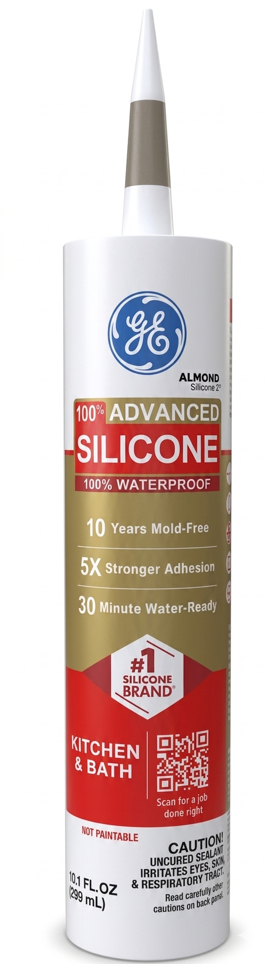 SELLADOR DE SILICON, BAÑOS Y COCINAS, 298.65 ml, (10.1 oz), ALMENDRA, GE ADVANCE
