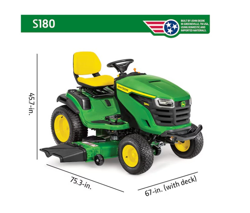 TRACTOR CORTADOR DE CESPED 54", 24.0 hp, JOHN DEERE S180