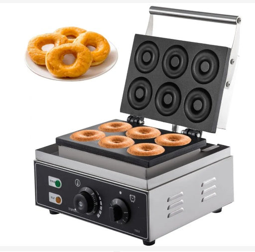 Máquina para hacer donas con 6 moldes, acero inoxidable y perillas frontales