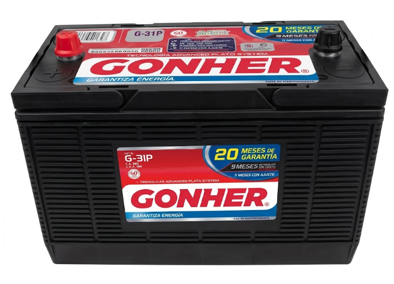 ACUMULADOR "31P" GONHER SERV. PESADO DE 760 AMP. DE ARRANQUE EN FRIO, +/-, DE POSTE