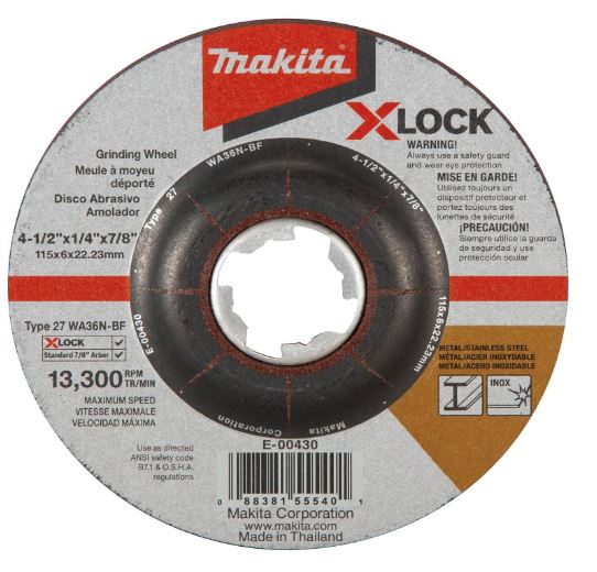 DISCO ABRASIVO P/DESBASTE X-LOCK 4-1/2" X 1/4" X 7/8" OXIDO DE ALUMINIO BLANCO 13,300rpm
