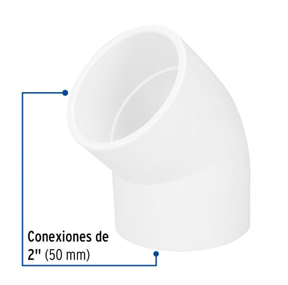 CODO DE PVC, 45°, 2"