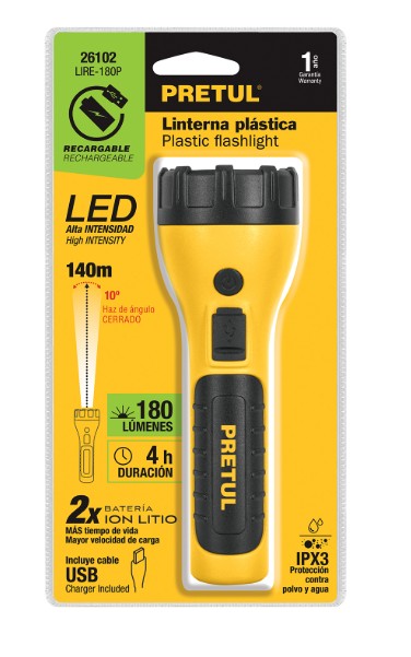 LINTERNA RECARGABLE DE MANO LED 180 LM PRETUL