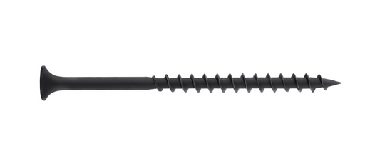 Tornillo negro para madera, cabeza redonda y rosca estriada.