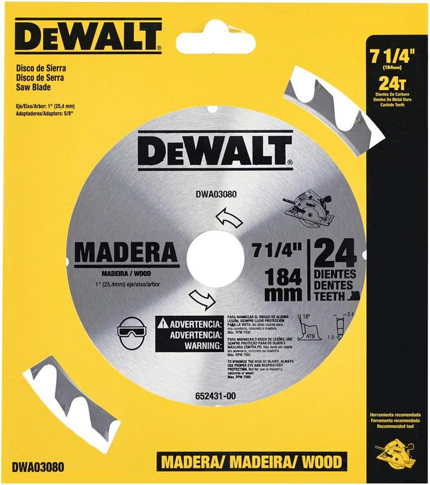 SIERRA CIRCULAR P/MADERA 7 1/4'' X 24T DEWALT DWA03080