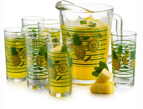 JUEGO PARA BEBIDAS DE CRISTAL 7 PZ (PIÑAS)