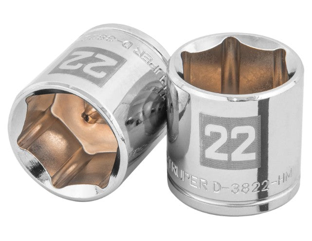 DADO DE 22 mm, CUADRO DE 3/8", 6 PUNTAS, D-3822-HM