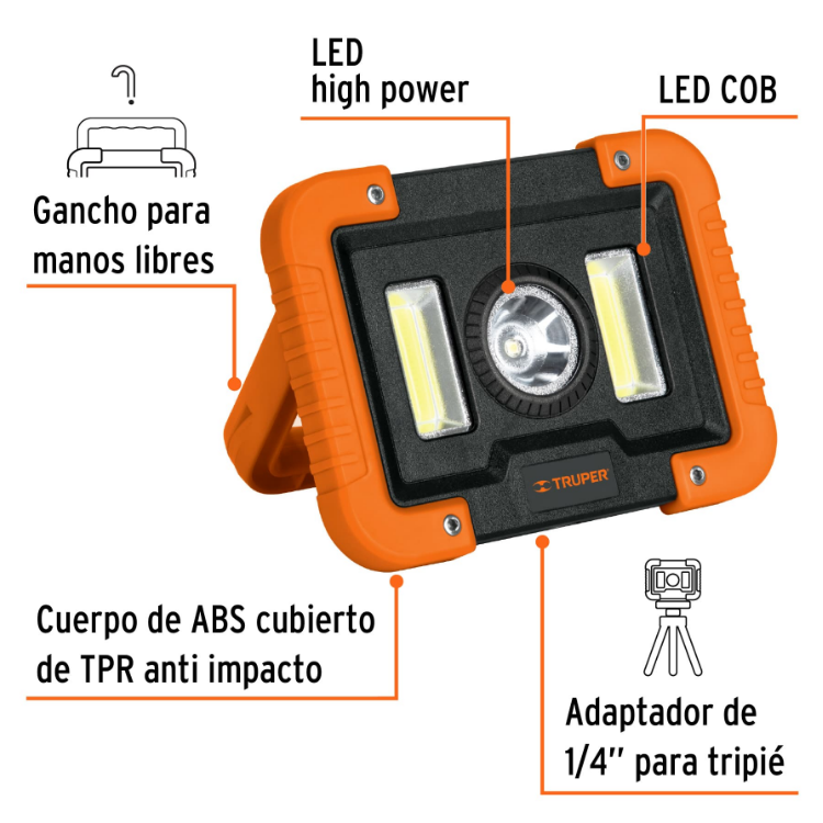 LAMPARA RECARGABLE DE LED DE TRABAJO, 1600lm