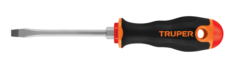 DESARMADOR PLANO, 1/4" X 4", MANGO BIMATERIAL, BARRA EXAGONAL