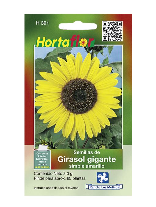 SOBRE DE SEMILLAS DE GIRASOL GIGANTE HORTAFLOR, CONTENIDO DE 2G