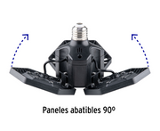 Luminaria LED VOLTECK con paneles abatibles hasta 90 grados.