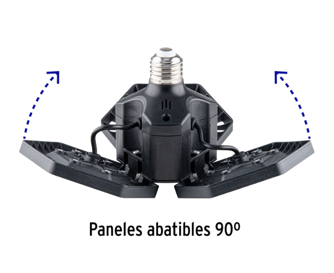 Luminaria LED VOLTECK con paneles abatibles hasta 90 grados.