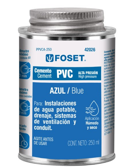 CEMENTO PARA PVC, AZUL, ALTA PRESION, 250 ml