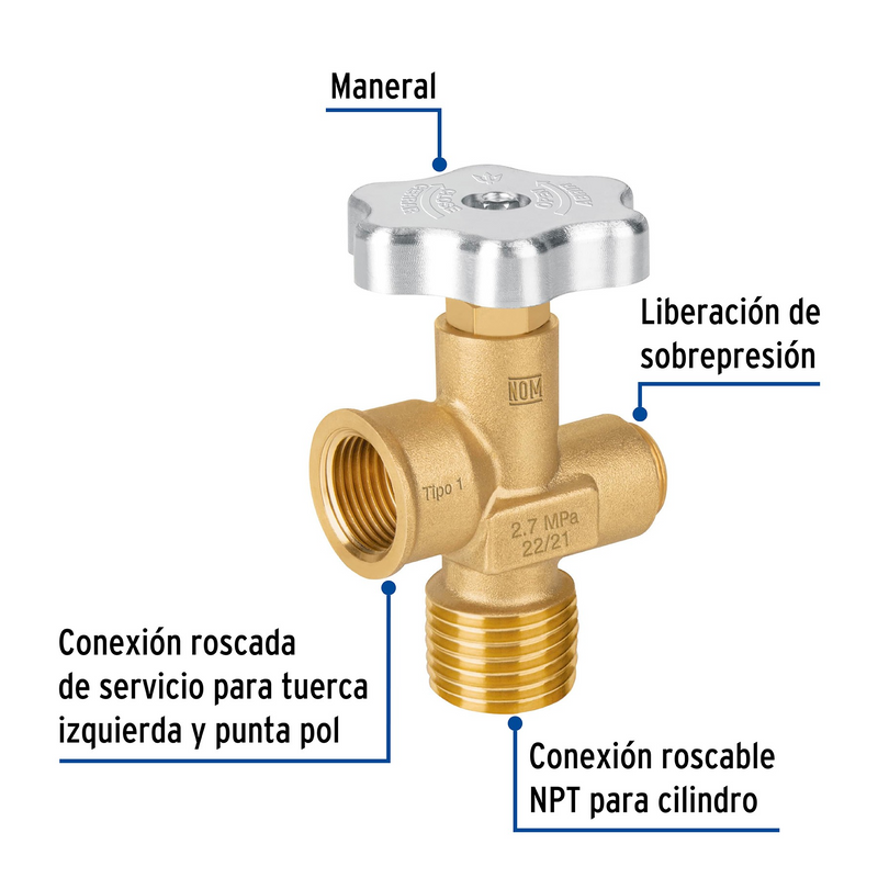 VALVULA PARA CILINDROS DE GAS LP HASTA 45 KG FOSET