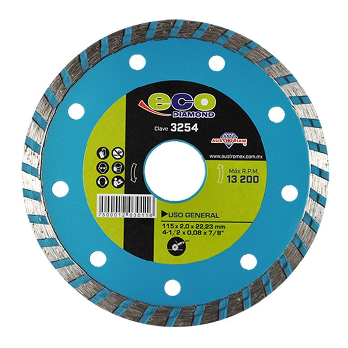 DISCO DE DIAMANTE 4-1/2" X 7/8" TURBO, PARA ESMERILADORA, ECO DIAMOND