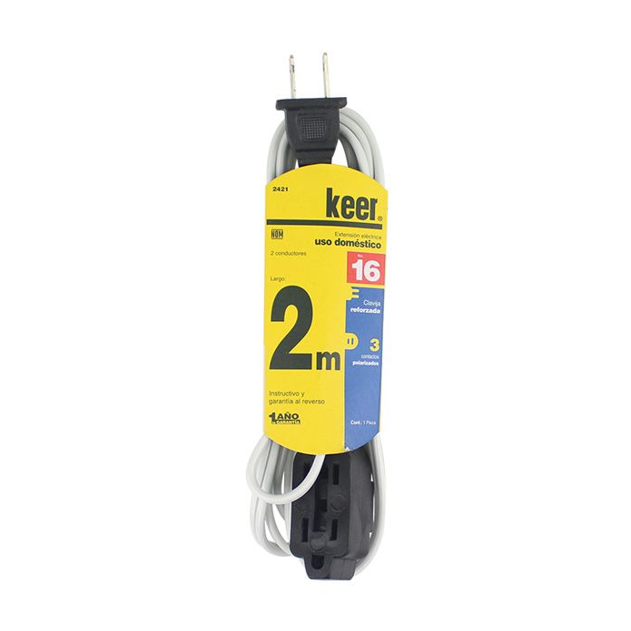 EXTENSION ELECTRICA DE 2 MTS, CAL. 16, BLANCA, KEER