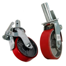 RUEDA DE POLIURETANO DE 6" X 2", ROJA, CON VASTAGO Y FRENO, HEAVY DUTY