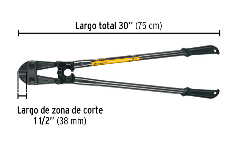 Cortapernos Pretul 30"; zona de corte 38 mm con mango tubular