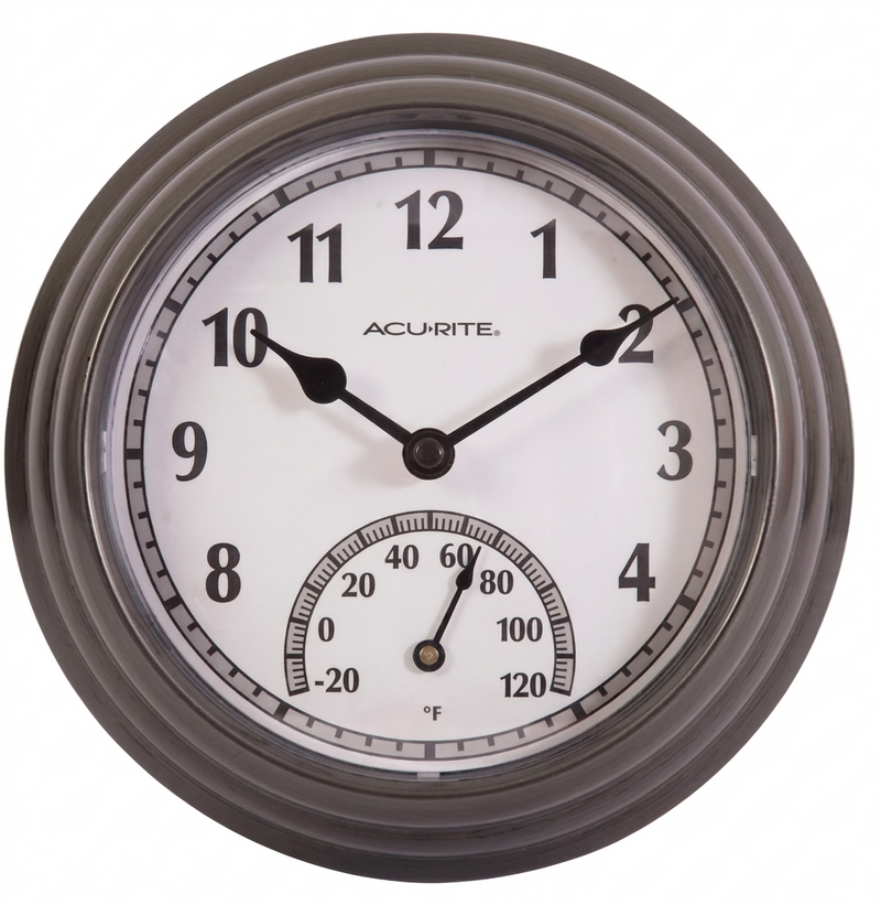TERMOMETRO / RELOJ DE PARED GRIS PLATEADO OSCURO DE 8.5"