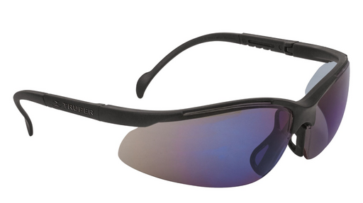Gafas de seguridad panorámicas con lente espejo azul y montura negra