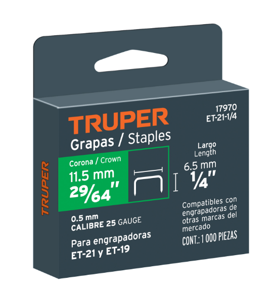 GRAPAS PARA ET-21, 1/4", CAJA CON 1000 PIEZAS