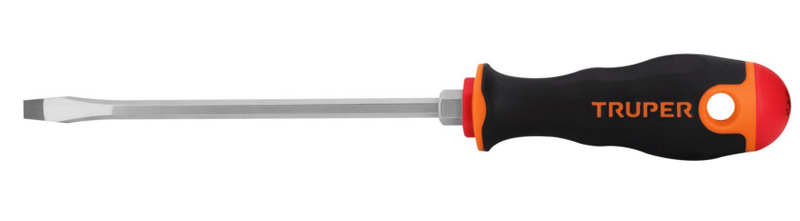 DESARMADOR PLANO, 1/4" X 6", MANGO BIMATERIAL, BARRA EXAGONAL