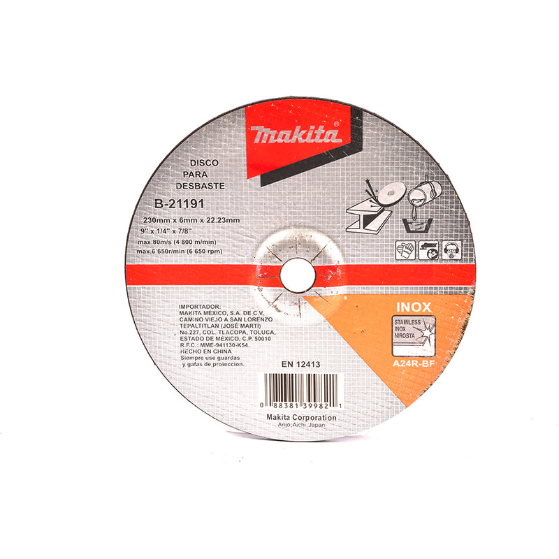 DISCO DE DESBASTE 9" X 1/4" X 7/8", METAL-INOXIDABLE, MAKITA