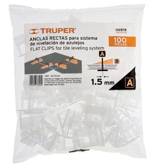 ANCLAS PARA NIVELACION DE AZULEJO 1.5 mm, 100 PIEZAS