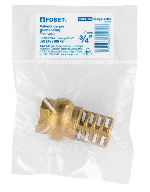 VALVULA DE PIE O PICHANCHA CON REJILLA DE LATON 3/4"