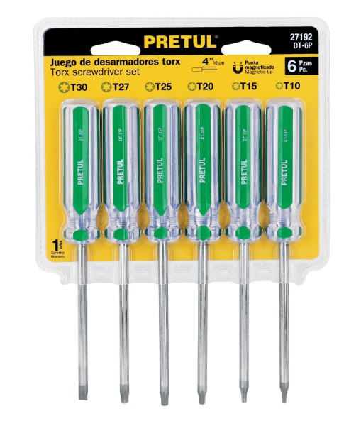 JUEGO DE 6 DESARMADORES TORX MANGO DE PVC PRETUL