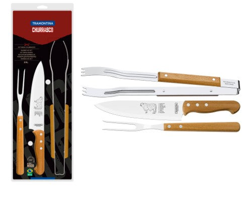 JUEGO DE 3 UTENSILIOS PARA ASADO CHURRASCO TRAMONTINA