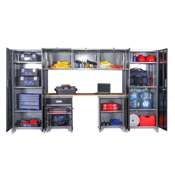 SISTEMA DE GABINETES DE ALMACENAMIENTO PARA GARAJE DE ACERO, 8 PIEZAS, COLOR NEGRO