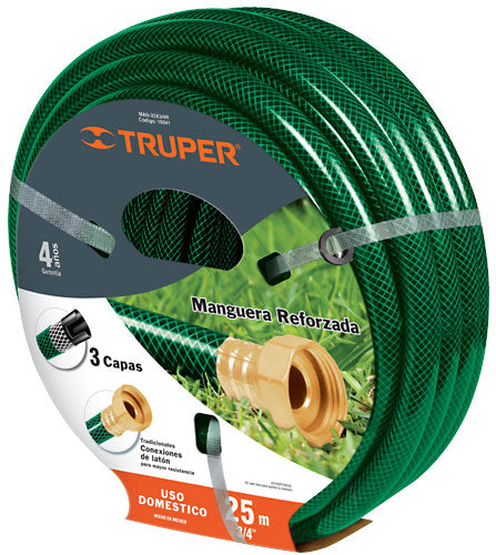MANGUERA PARA JARDIN 3/4", 25 m, REFORZADA, 3 CAPAS, CONEX. DE LATON, "CLASSIC"