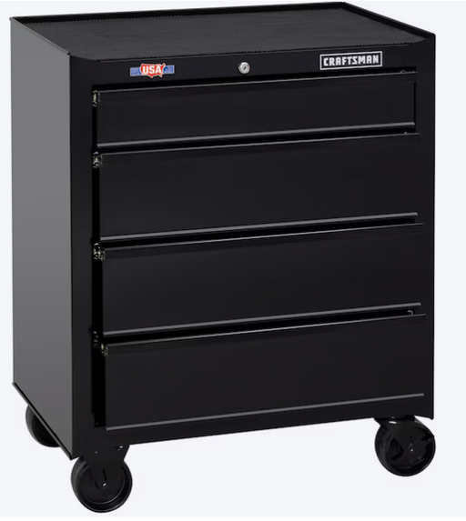 Gabinete Craftsman negro con 4 cajones, ruedas giratorias y tapa superior
