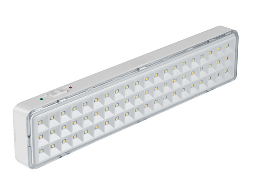 Lámpara de emergencia recargable con 60 LED, carcasa blanca y difusor transparente