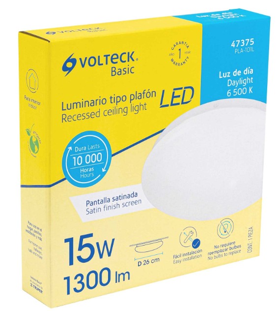 LUMINARIO LED 15W PLAFON DECORATIVO LISO LUZ DE DIA