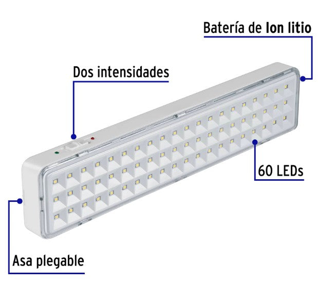 LAMPARA DE EMERGENCIA 60 LEDS 300 LUMENS RECARGABLE