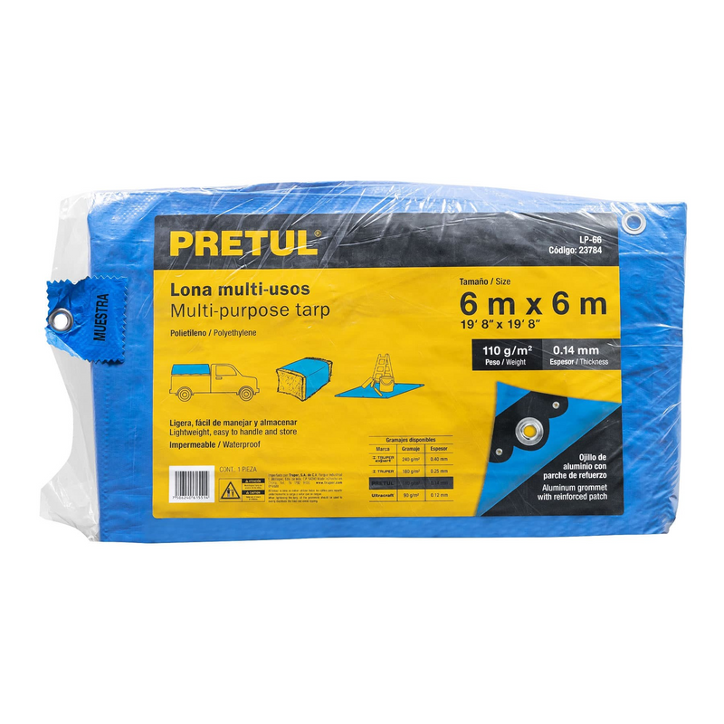 LONA 6 X 6 M AZUL PRETUL