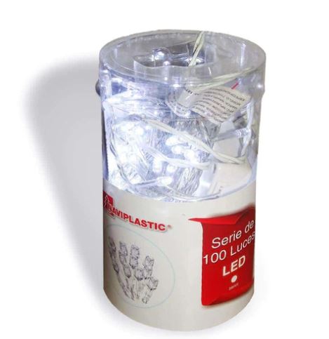 SERIE DE LUCES 100L LED BLANCO CABLE TRANSPARENTE EN TUBO