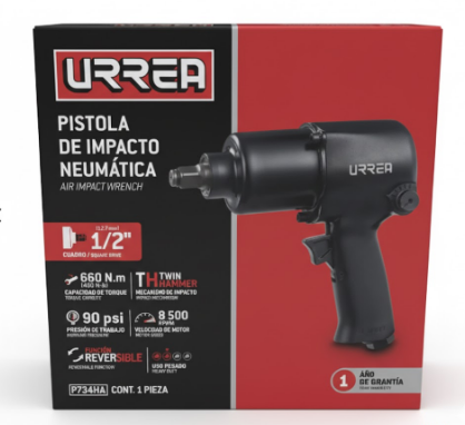 PISTOLA NEUMATICA DE IMPACTO 1/2" 490 FT-LB URREA