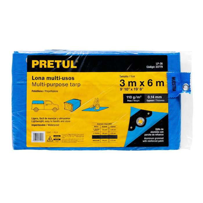 LONA 3 X 6 M AZUL PRETUL