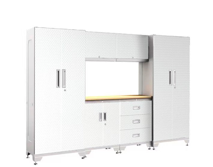 SISTEMA DE GABINETES DE ALMACENAMIENTO PARA GARAJE DE ACERO, 7 PIEZAS, COLOR BLANCO