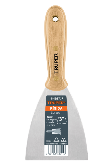 ESPATULA DE 3", RIGIDA, MANGO DE MADERA