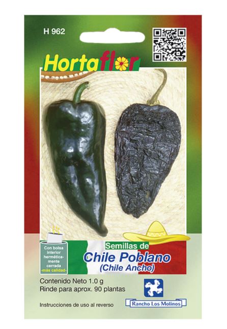 SOBRE DE SEMILLAS DE CHILE POBLANO HORTAFLOR, CONTENIDO DE 1G
