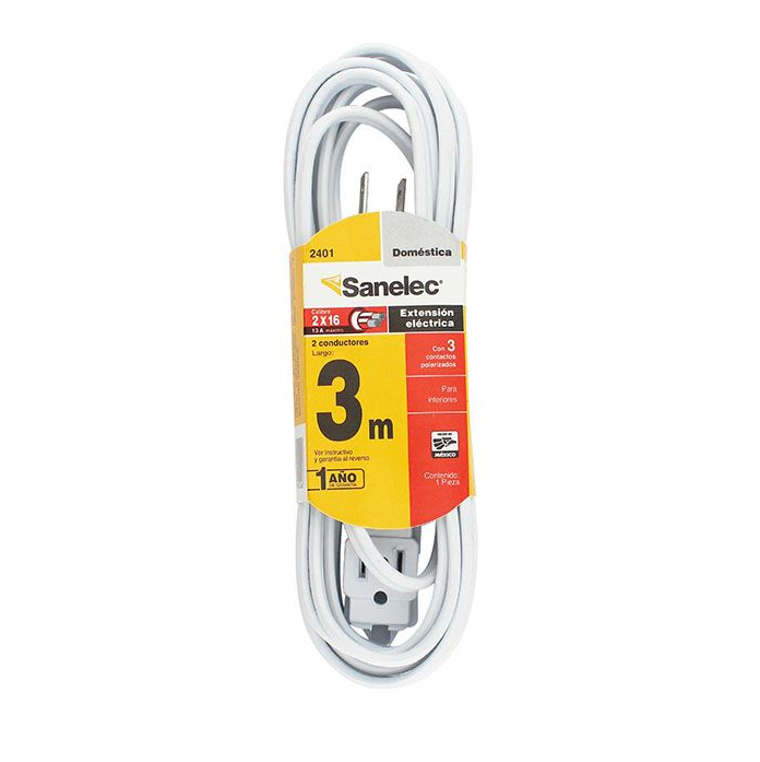 EXTENSION ELECTRICA DE 3 MTS, CAL. 16, BLANCA