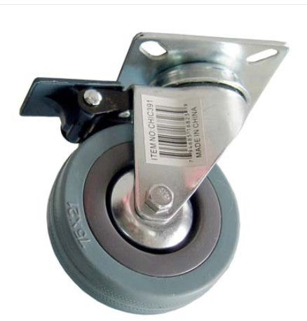 RUEDA DE HULE DE 3" X 1", GRIS, BASE GIRATORIA CON FRENO, C/24