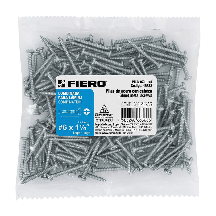 PIJA PARA LAMINA #6, 1-1/4 BOLSA CON 200 PIEZAS